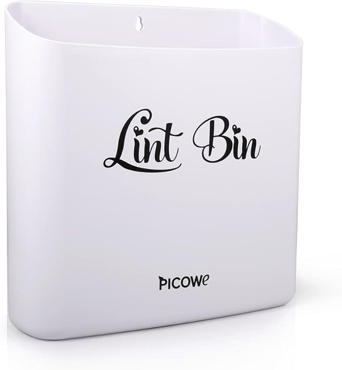 Picowe Magnetic Laundry Storage, Large Lint Holder Bin for Laundry Room, Space-Saving Trash Container Hanging on Dryer, Washer or Wall Mount (Gray White)