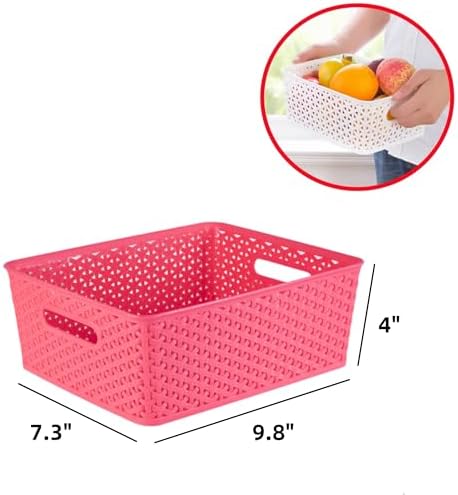 5PCS Plastic Storage Baskets, Small Baskets for Organizing, Small Pantry Organizer Basket Bins. For Countertops, Cabinets, Bedrooms, and Bathrooms Wait ( Red )