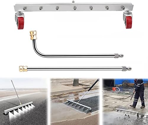 25 inch Water Broom Pressure Washer Surface Cleaner 4000 Psi Power Broom Sweeper with 7 Nozzles 2 Extension Wand for Concrete Driveway Sidewalk Deck, Roof Floor Cleaning