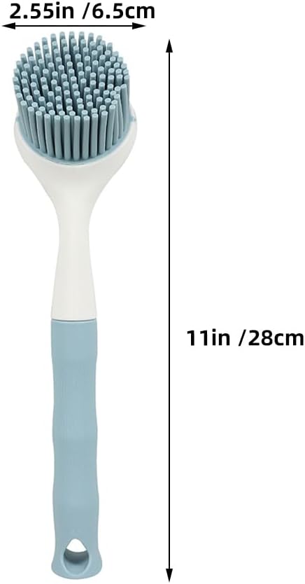 2 PCS Silicone Dishwashing Brush, Non-Stick Pot Scrubber with Long Handle, Durable Scrub Brushes for Cleaning Dishes, Cast Iron Pans, Sinks and Kitchen Cookware, Heat Resistant Cleaning Tool
