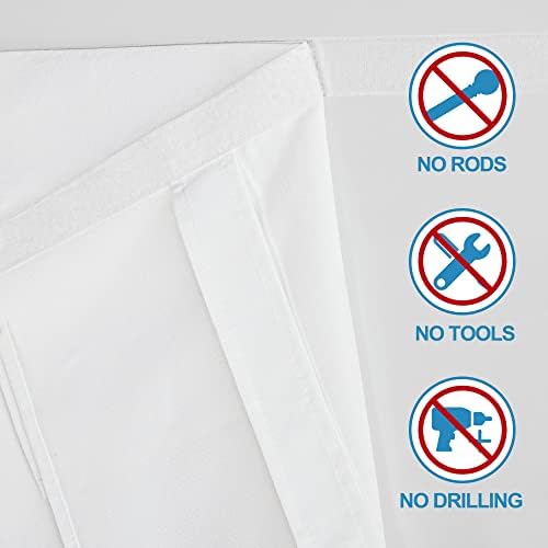 RYB HOME Linen Blended French Door Curtains, Self Adhesive Shades | Privacy, Room Darkening, Glass Door Window Curtains, for Kitchen Patio Sidelight Window, Tie Up, W30 x L80, White, 1 Panel