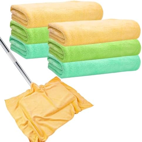 6 Pcs Extra Large Microfiber Cleaning Cloth, 20" x 30" Washable Reusable Large Floor Cloth Rags, Microfiber Towels for Mop Cleaning Office Bathrooms Housekeeping (Orange, Green)