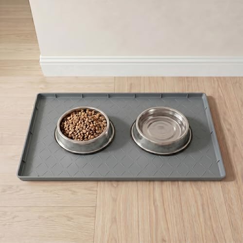 MateeyLife Silicone Waterproof Mat for Dog & Cat Food Mat 19"X12" | BPA-Free Non-Slip Pet Feeding Mat, Dog Food Tray for Food & Water Bowls, Protect Floor Against Spills, Dark Grey