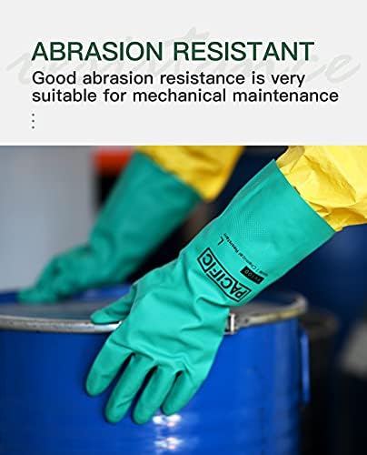 PACIFIC PPE 15 Mil Nitrile Chemical Resistant Gloves, Latex-Free, 2 Pairs | Chemical gloves, acid alkali solvent and oil resistant, reusable, textured grip, long cuff protection for industrial work