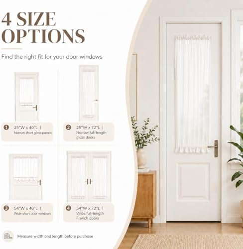 Aquazolax French Door Sheer Curtains Set of 2, Large 54x72 Inch Rod Pocket Sheer French/Patio Door Window Curtain with Tiebacks for Doors with Glass - Satin White