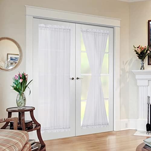 MIULEE White 54 Wide and 72 Inches Length French Door Sheer Curtains | Light Filtering Window Treatment with 2 Tiebacks, Front Back Patio Glass Door, Set of 2