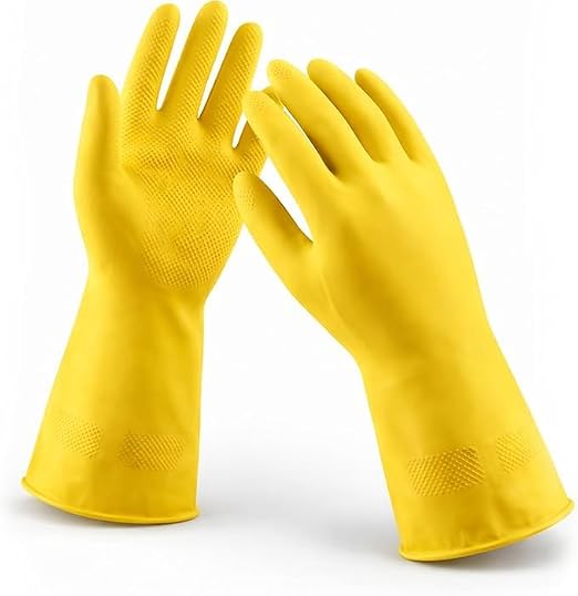 LADWA 1 Pairs Non-Slip Household Cleaning Reusable Dishwashing Gloves for Kitchen Washing Dishes Bathroom Gardening & Home Tasks Flexible Long-lasting Waterproof Gloves Perfect for Woman Men (Yellow)