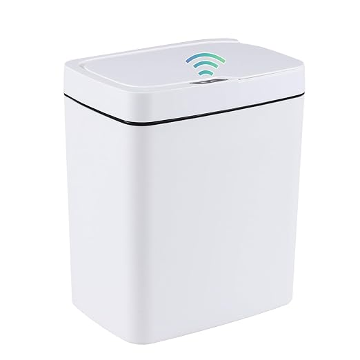 15L Smart Automatic Trash Can with Motion Sensor Lid | Small Touchless Garbage Can, Quiet Close, Easy-Clean White Design for Bathroom, Bedroom, Office