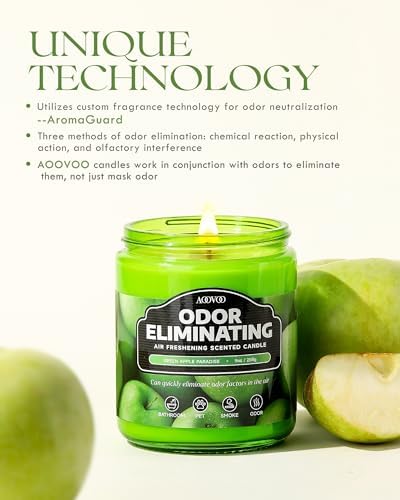 AOOVOO 4 Pack Odor Eliminating Candle Set - Green Apple Air Freshing Candle | 36oz, Eliminates 95% of Pet, Smoke, Food, and Other Smells Quickly, Highly Fragranced Non Toxic Soy Candle