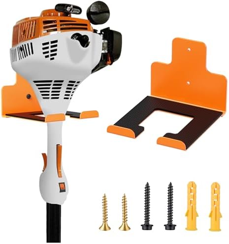 Wall-Mounted Weed Wacker Hanger, Garage Tool Organizer, 1 Pack Orange | Heavy-Duty Metal Hanger Rack for Drywall Brick Wood, Holds String Trimmers Edgers Pole Saws and Long Handle Garden Tools