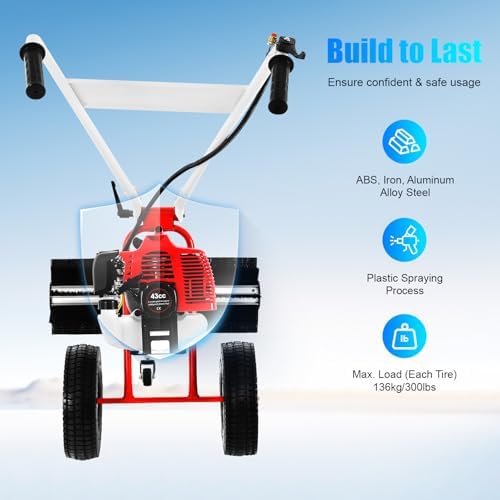 43CC Gas Powered Walk-Behind Outdoor Push Sweeper, 1.7HP 2 Stroke Hand Held Sweeper Snow Sweeping Broom, Driveway Turf Lawns Cleaning Tools with 23.6in Sweeping Width for Leaves Dirt Gravel