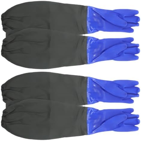 2 Pairs Elbow Length Waterproof Rubber Dishwashing Gloves with Cotton Lining, Long Protective Gloves for Kitchen Cleaning and Aquarium Care, Blue Non-slip Cuff, One Size