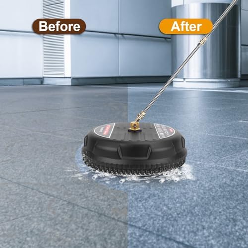 15in Pressure Washer 4000PSI Surface Cleaner Disc Power Washer Broom with 2 Washer Extension Wands 2 Replacement Nozzles Flat Surface Cleaner for Cleaning Patios Driveways Sidewalks
