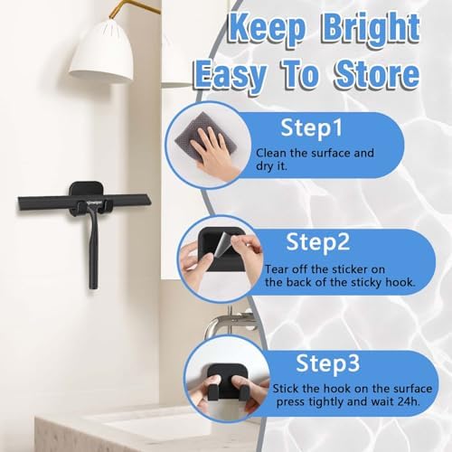Shower Squeegee for Glass Doors, 10 in Bathroom Squeegee with Adhesive Hook | Ergonomic Glass Squeegee for Tile Shower Walls, Floor, Window, Car Cleaning - Streak-Free & No-Squeak, Silicone Squeegee Tool