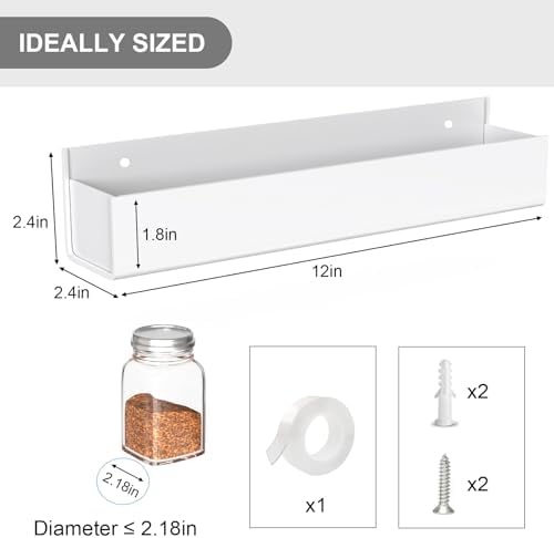 PMMASTO 4-Pack White Acrylic Spice Rack Organizers for Cabinet Doors | Nano Double-Sided Tape or Screw Mounting, for Cabinet and Pantry Doors, Stores Spices, Bathroom Supplies and Small Items