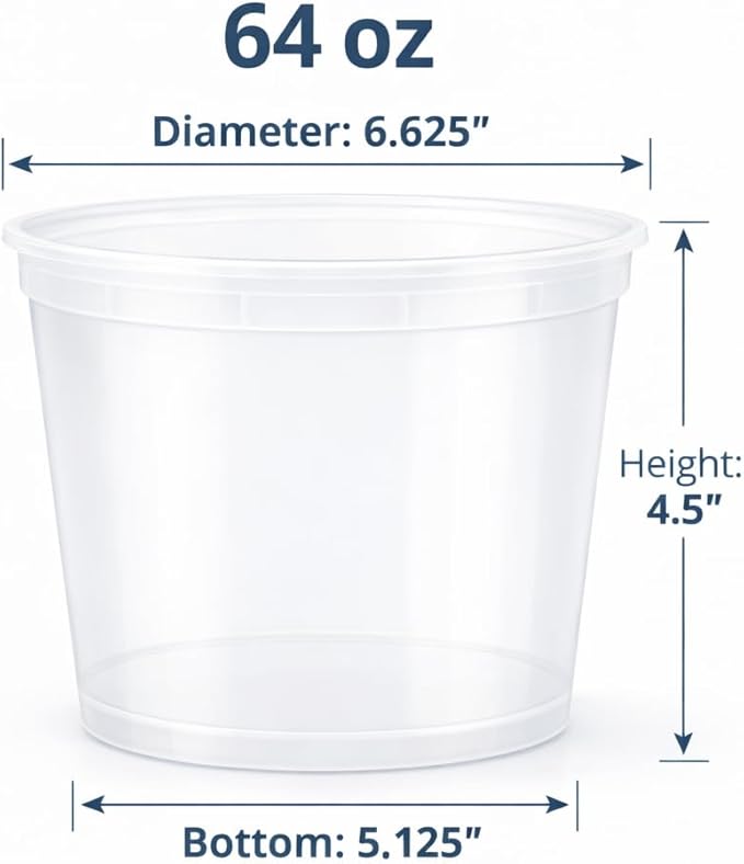 64 oz [6-Pack] BPA Free Microwavable Plastic Deli Containers with Lids | Leak-resistant, stackable and freezer-safe design keeps soups, leftovers and large portions fresh