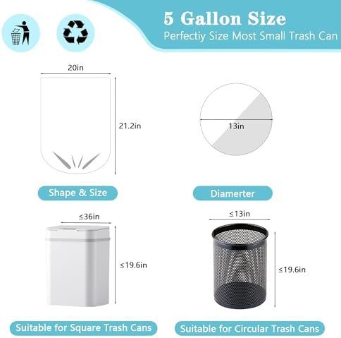 500 Count 5-6 Gallon Trash Bags, Strong Small Garbage Bags, Bathroom Trash Can Bin Liners, Unscented White Wastebasket Liners for Kitchen Office Toilet and Bedroom, Cleaning Supplies