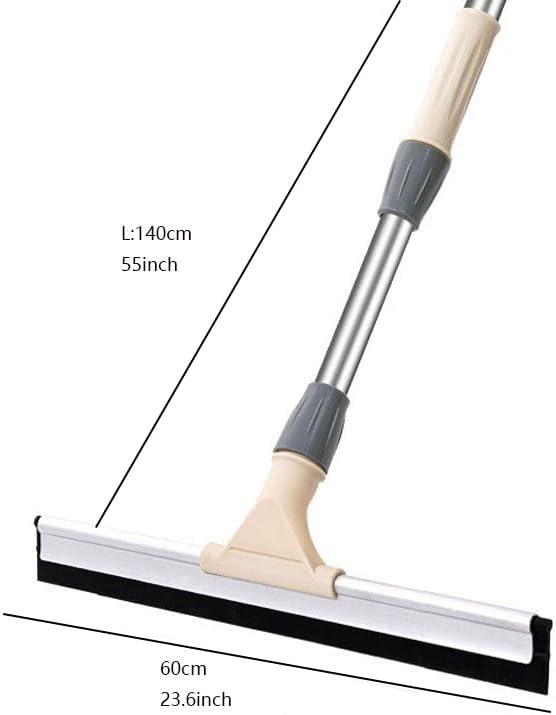 Multi-Function Floor Squeegee Wiper, Bathroom Water Scraper with Extendable Handle, Stainless Steel, Gray (13.78inch)