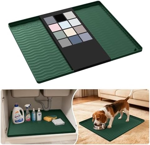 URMONA Waterproof Silicone Under Sink Mat 22'' x 19'' Shelf Liner for Kitchen and Bathroom, Cabinet and Counter Protector, Storage and Organizers, Litter Mat, Pet Cat Puppy Essentials(Green)