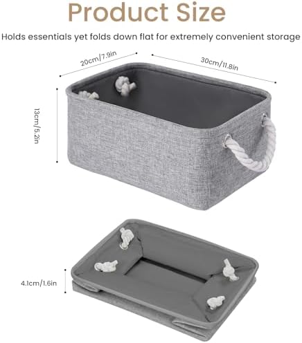 11.8x7.9x5.2 Inch Fabric Small Storage Bins with Handles 6 Pack | Foldable Storage Basket, Sturdy Metal Strand, Cardboard Support Molding, Small Baskets for Organizing, Shelves, Gray