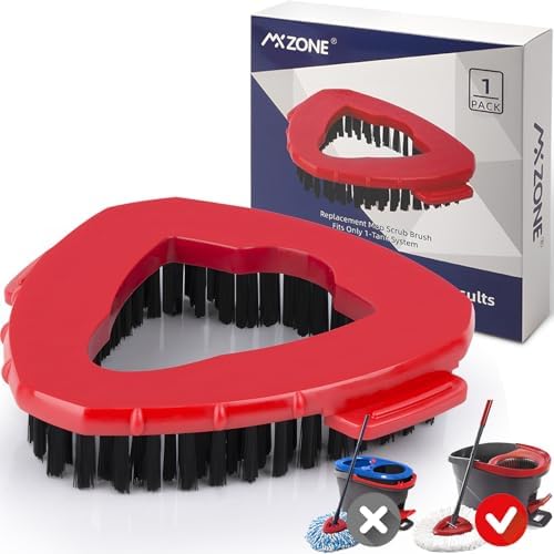 Spin Mop Scrub Brush Head Replacement for O-Cedar EasyWring 1-Tank System | Mop scrubber attachment with hard PP bristles and 180-degree swivel tackles soap scum; not compatible with RinseClean 2-Tank.