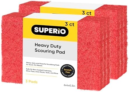 Scouring Pad Non-Scratching Scrubber Non-Scratch Cleaning Scrub Pads Heavy Duty Scouring Pad Reusable Kitchen Scrubbing Pad Pack of 6 Red, by Superio