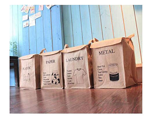 KiaoTime Jute Weave Recycling Bag Waste Bin Bags Basket for Home Kitchen Office - Natural Style Recycle Garbage Trash Sorting Bins Organizer Baskets Recycling Container