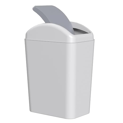 4.5 Gallon Plastic Swing Top Slim Trash Can, Garbage Bin with Lid | Gray Swing Lid Garbage Can, Small Wastebasket