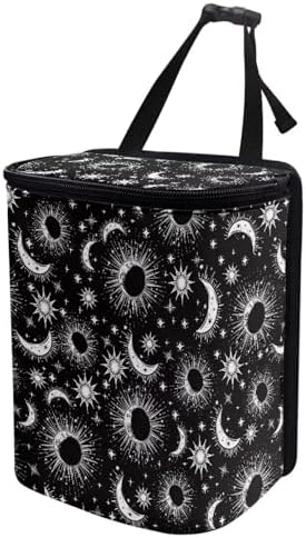 Celestial Sun Moon Stars Print Trash Can for Car Leakproof Garbage with Lid and Zipper Trash Bin Hanging Back of Seat Auto Interior Accessories Universal Fit Most Truck SUV Van