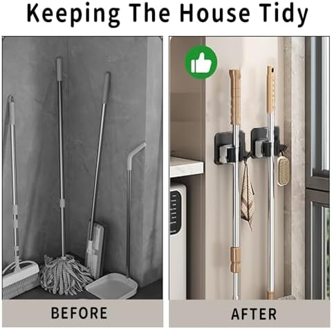 Broom Holder Wall Mount,Mop and Broom Holder Wall Mount Command | 3pcs Garden Tool Organizer,304 Stainless (Black)