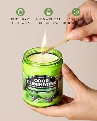 AOOVOO 4 Pack Odor Eliminating Candle Set - Green Apple Air Freshing Candle | 36oz, Eliminates 95% of Pet, Smoke, Food, and Other Smells Quickly, Highly Fragranced Non Toxic Soy Candle