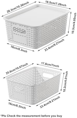 White Plastic Storage Baskets with Lids 12 Pack Stackable Storage Bins Containers for Shelves Organizing, Cute Decorative Storage Boxes for Classroom, Playroom, Closet, Pantry