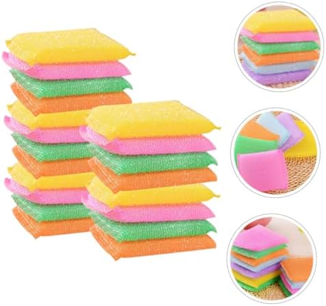 20pcs Non Scratch Dish Scrubbing Sponges Kitchen Cleaning Pads for Dishes and Hard Surfaces Odor Microfiber Scouring Pads for Stain Removal and Utensil Protection Random Color