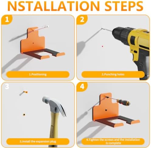 Wall-Mounted Weed Wacker Hanger, Garage Tool Organizer, 1 Pack Orange | Heavy-Duty Metal Hanger Rack for Drywall Brick Wood, Holds String Trimmers Edgers Pole Saws and Long Handle Garden Tools