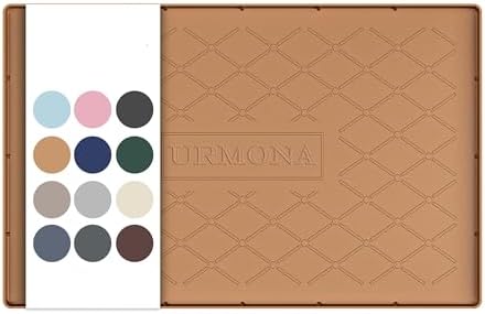 URMONA Under Sink Mat 22 x 14 in, Waterproof Silicone Cabinet Protector | Waterproof, Oil-Resistant, Raised Edge, Cabinet Liner, Shelf Protector, Pet Food Mat, Storage Mat, Easy to Clean, Khaki