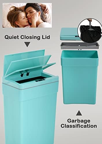 13 Gallon/50 L Kitchen Trash Can with Touch-Free & Motion Sensor Lid, Plastic Garbage Can with Automatic Lid, Cute Trash Bin for Bathroom & Bedroom