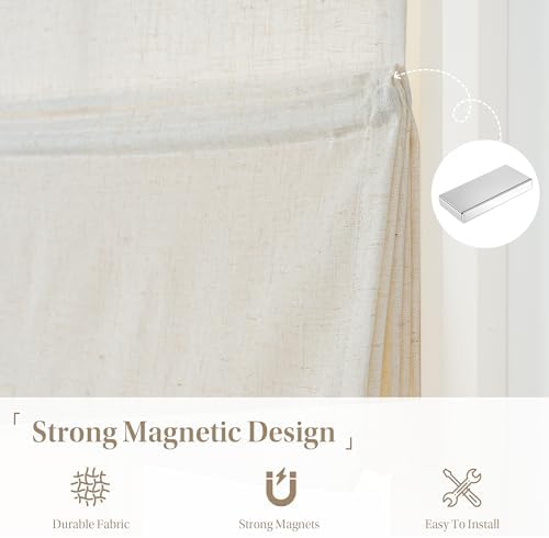 StangH Natural Linen Textured Magnetic Roman Shades, W26 x L64, 1 Panel | Cordless Door Window Covering, Enhanced Privacy, Cottagecore Farmhouse Decor, for Living Dining Room