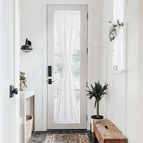 NICETOWN White Sidelight French Door Panel with Tieback 72 inches Long | Linen Textured Look Translucent Privacy Side Light Sheer Front Door Curtain Including Tieback, 30 inches Wide