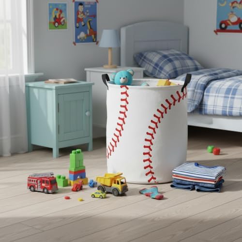 Baby Laundry Basket Baby Nursery Hamper Kids Laundry Basket Toy Storage Bin for Boys Room Decor Gift Baskets for Bedroom Bathroom(Baseball)