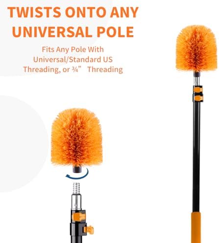 4 Pack Screw on Webster Cobweb Duster Head for Pole,Spider Web Brush, Cobweb Duster Head Attachment,Fits Standard 3/4 inch Threaded Poles (4, Orange)
