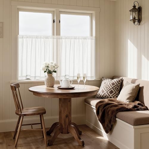 Off White Semi Sheer Linen RV Campers Curtains 45 Inch Long 2 Panels | Ivory, Rustic, Short Curtains for Cafe Small Window Treatment, Light Filter, W25xL45 Inch, Rod Pocket Drapes