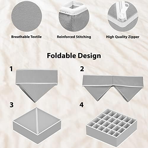 Simple Houseware 4-Pack Drawer Organizer Set for Underwear/Socks/Bra, Gray | Closet Dividers for Underwear, Socks, Bras, Scarves, Ties - Foldable Non-Woven Storage Boxes