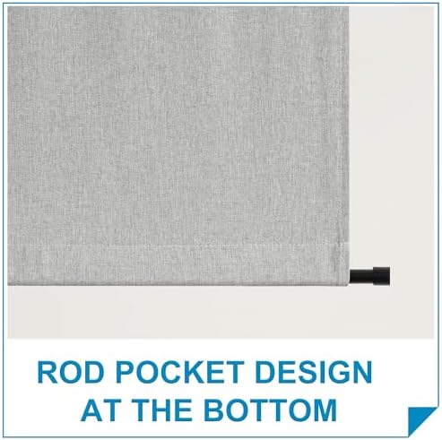 RYB HOME Linen Blended French Door Curtains, Self Adhesive Shades | Privacy, Room Darkening, Glass Door Window Curtains, for Kitchen Patio Sidelight Window, Tie Up, W34 x L80, Grey, 1 Panel