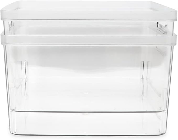 Isaac Jacobs 2-Pack Square Clear Storage Bins (10” L x 10” W x 6.1” H) | Cutout Handles, Plastic Organizer for Home, Office, Kitchen, Fridge/Freezer, Bathroom, BPA Free, Food Safe (2-Pack, Square)