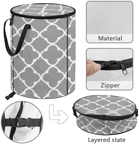 Gray Lattice Collapsible Trash Can Portable Camping Garbage Can for Parties, Yard Waste, or Laundry - Camping Accessories