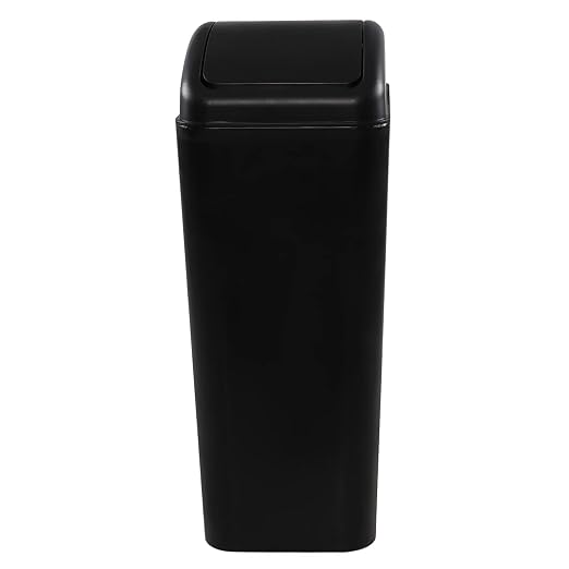 Plastic Trash Bin with Lid, Slim Trash Can, 3.5 Gallon, Black | Slim Garage Can with Swing Top Lid, 12 L Capacity, for Bedroom, Restroom, Bathroom