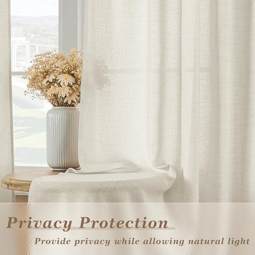 Natural Linen Curtains 108 Inches Long 2 Panels Boho Farmhouse | Light Filtering, Cream Windows Curtains, 108 Inch Length, for Living Dining Room Bedroom, Rod Pocket, Hook Belt Drapes