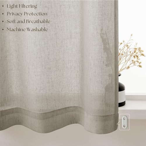 Linen Sheer Small Door Window Curtains for Kitchen Bathroom Privacy | Light Filtering, Door Curtain, Burlywood Birch, Farmhouse Rustic Drapes, 2 Panels, Dual Rod Pocket, 25W X 40L Inch
