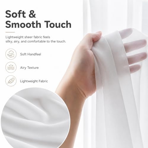 Aquazolax Sheer Door Curtains Light Filtering, Solid Voile Curtain with Top and Bottom Rod Pocket for Front Sidelight French Small Windows, Privacy Curtain that Let Light in, 25" x 40", Pure White