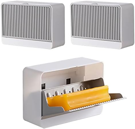 3 Pack Dust-Proof Soap Holder for Shower Wall, Adhesive Wall-Mounted Bar Soap Dish, No-Drill Plastic Soap Saver with Drain, xicveiuz White-Grey
